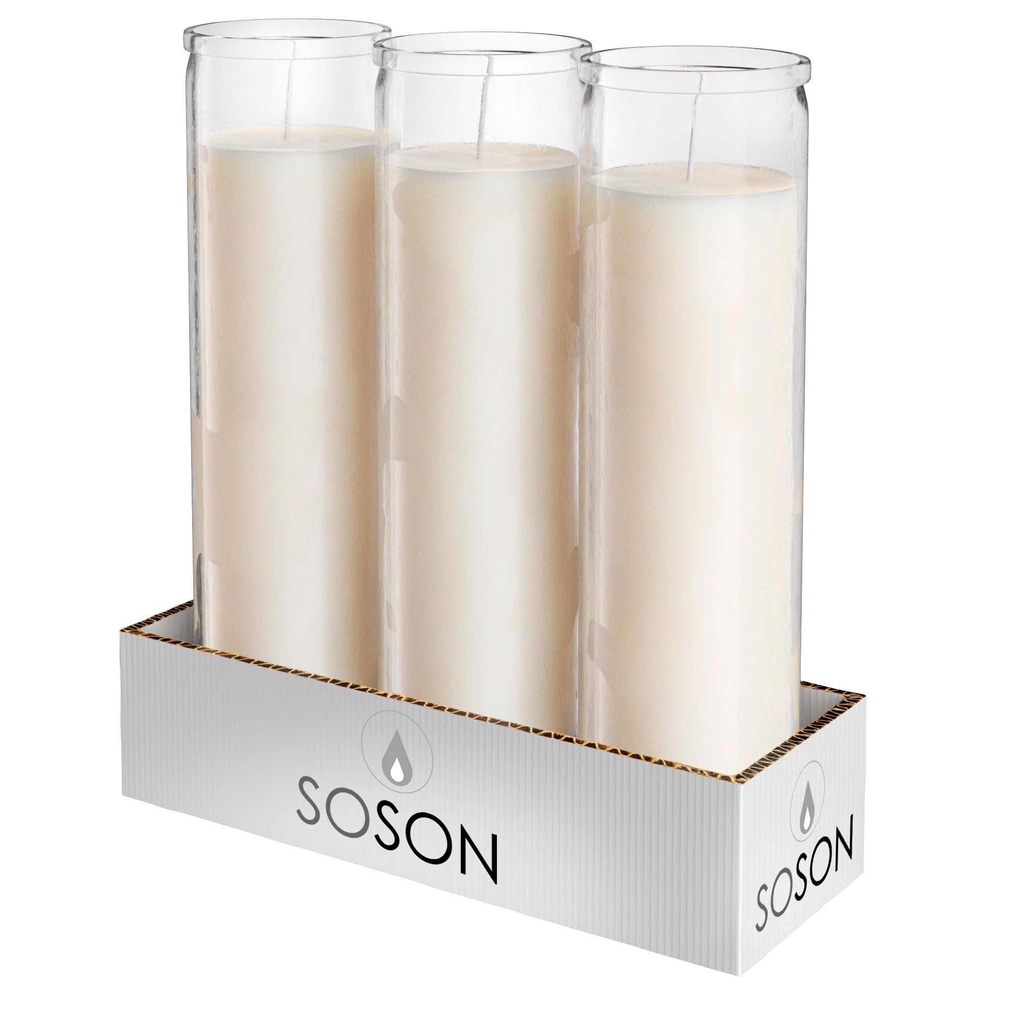 Simply Soson 2x8 inch Ivory Devotional Candles in Glass Jar - 3 Pack - 90 Hours – Prayer Candle - Tall Pillar Candles for Religious, Memorials, Party