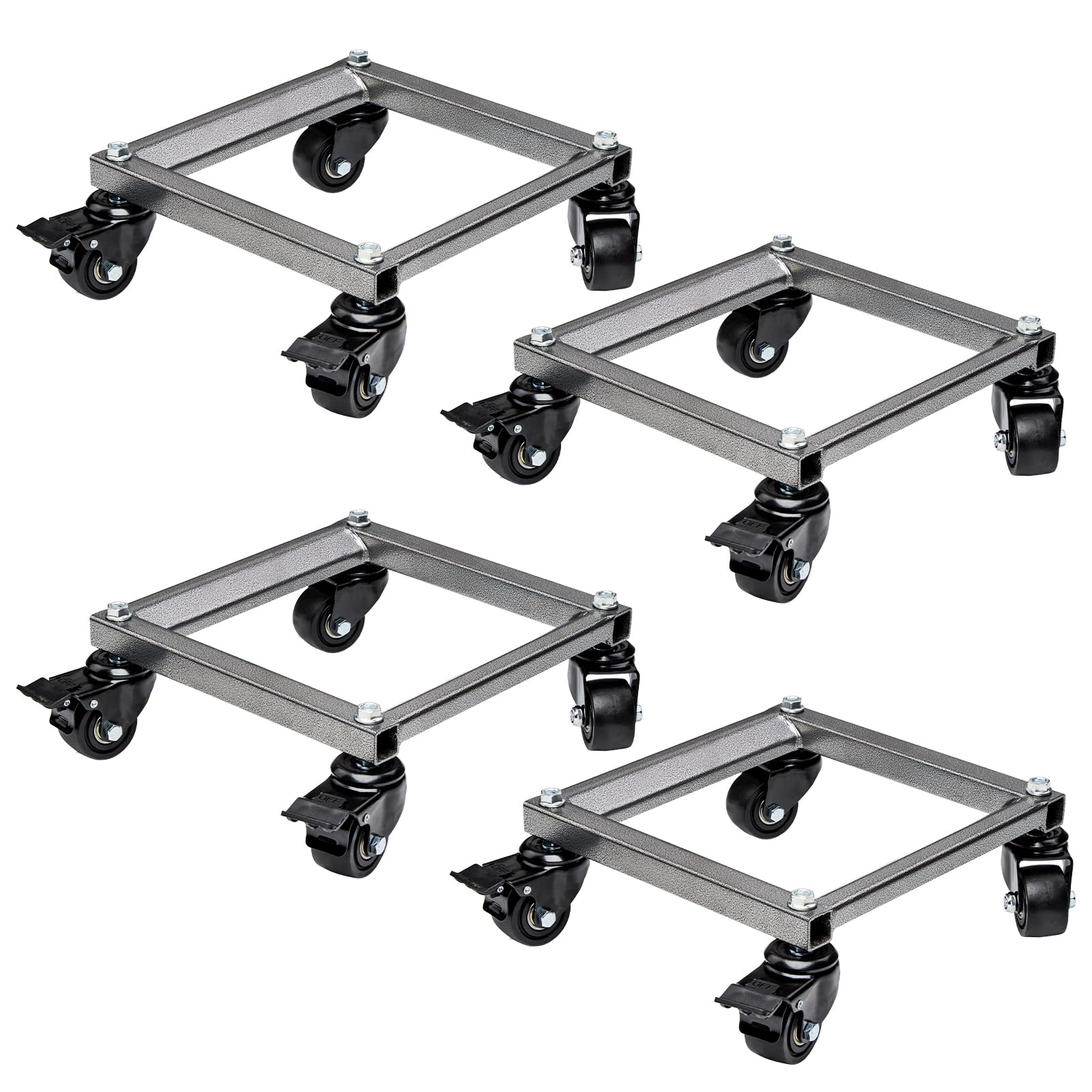 Heavy Car Dolly Set of 4, Heavy Duty Wheel with Brake, Total Weight 6000 LBS, Double ramp Design for Moving Cars, Trucks, Trailers, Motorcycles, and Boats (Silver)