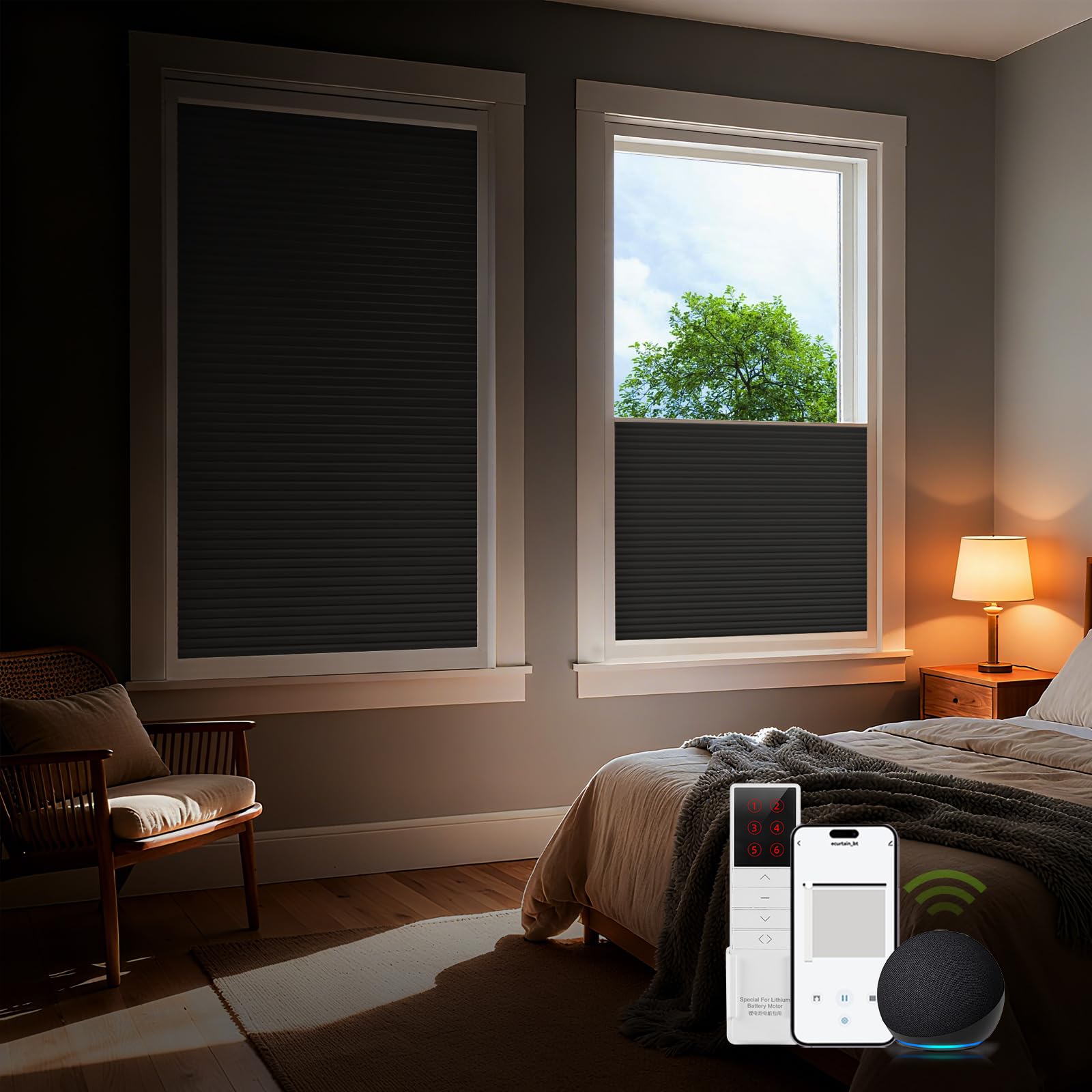 ZSTARR Motorized Honeycomb Cellular Shades Electric Skylight Shades for Vertical and Skylight Windows Cordless Rechargeable Smart Blinds with Optional