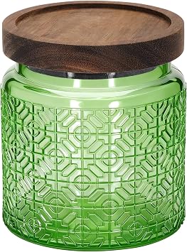 1Pc 17oz Window Style Vintage Glass Candy Jar with Solid Wood Lid, Kitchen Storage Canister for Sugar, Coffee, Tea, Cookies, Bath Salt - Decorative Mason Jar1, Green, 17oz