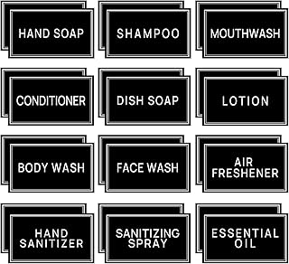 24PCS Waterproof Labels for Plastic/Glass Bottles, Bathroom Hand Soap Dispenser Stickers, Removable Cleaning Bottle Labels for Lotion, Shampoo Conditioner (Black)