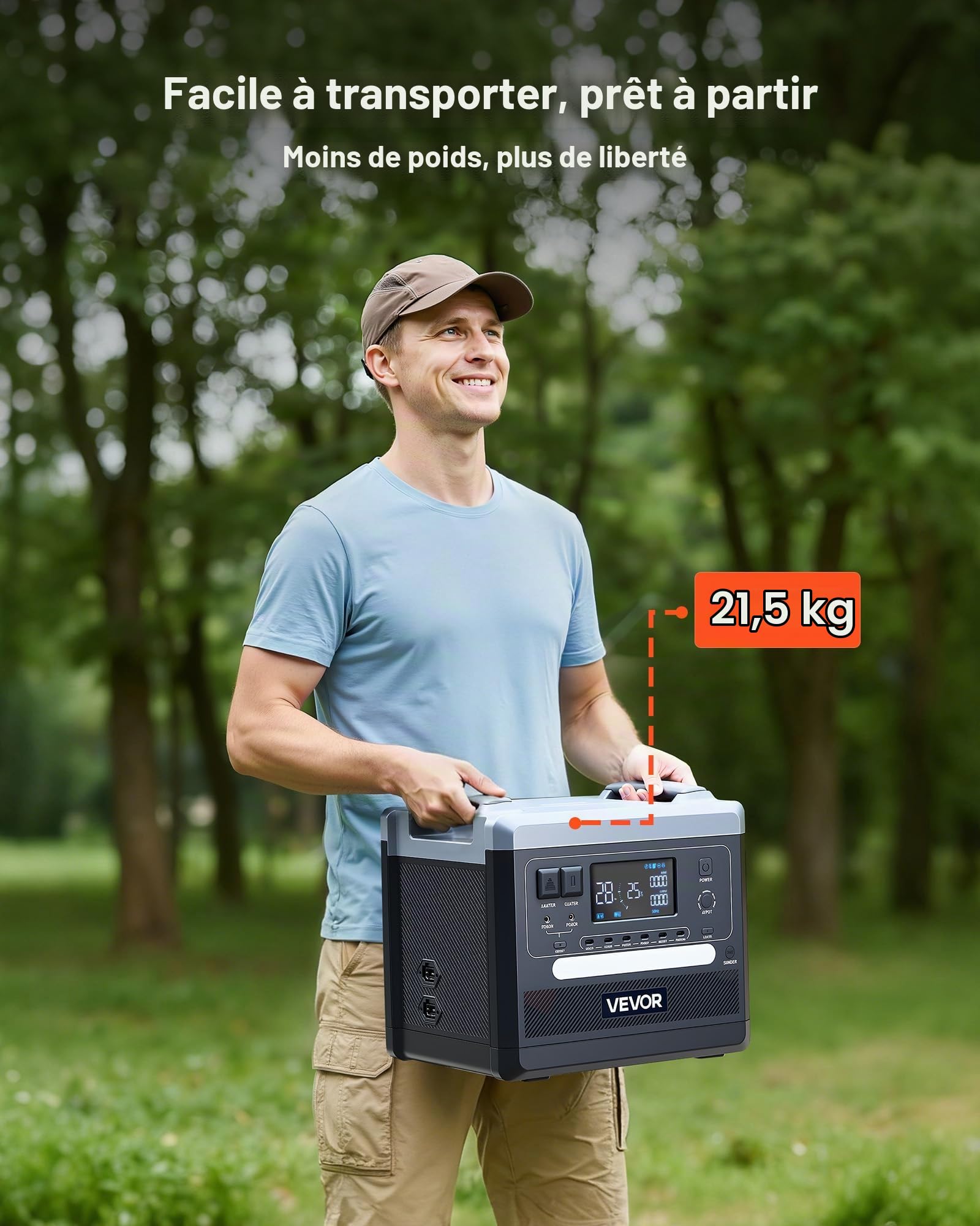 VEVOR Station Électrique Portable 2160 Wh Générateur Solaire Portable 2400 W Station Alimentation pour Camping Véhicules Loisirs, 10 Ports Sortie, Puissance Entrée Réglable, Panneau Solaire Non Inclus