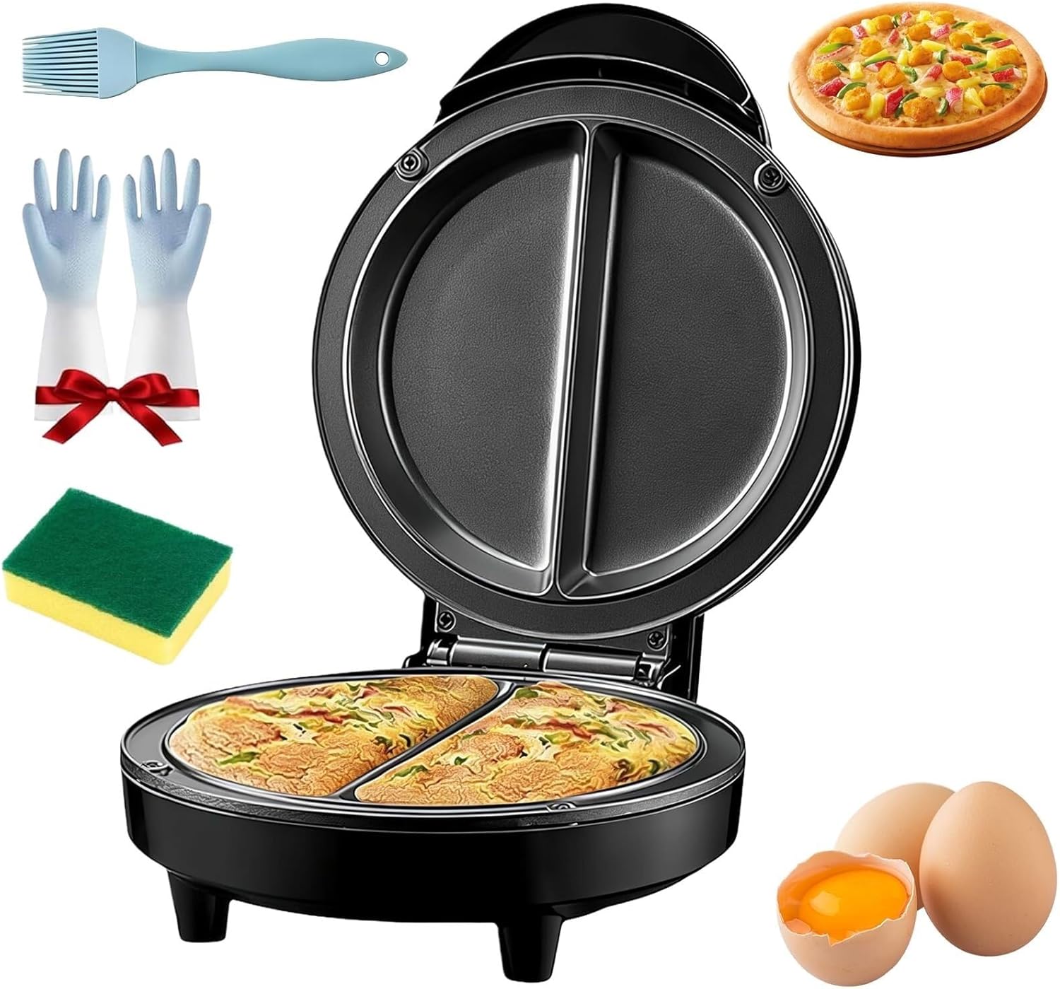 2026 NEW Dual Zone Electric Omelette Maker & Frittata Maker, Nonstick Omelette Pan & No Flipping, Smart Temperature Control with Indicator Lights Anti-Silp Base Anti-Scald Handle