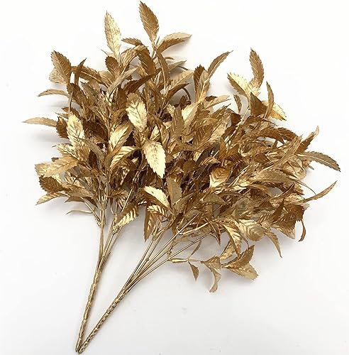 Miniatura 7 de Plantas artificiales doradas para Navidad, hojas doradas, gypsophila de plástico, imitación de gypsophila, flores falsas de aliento de bebé para el