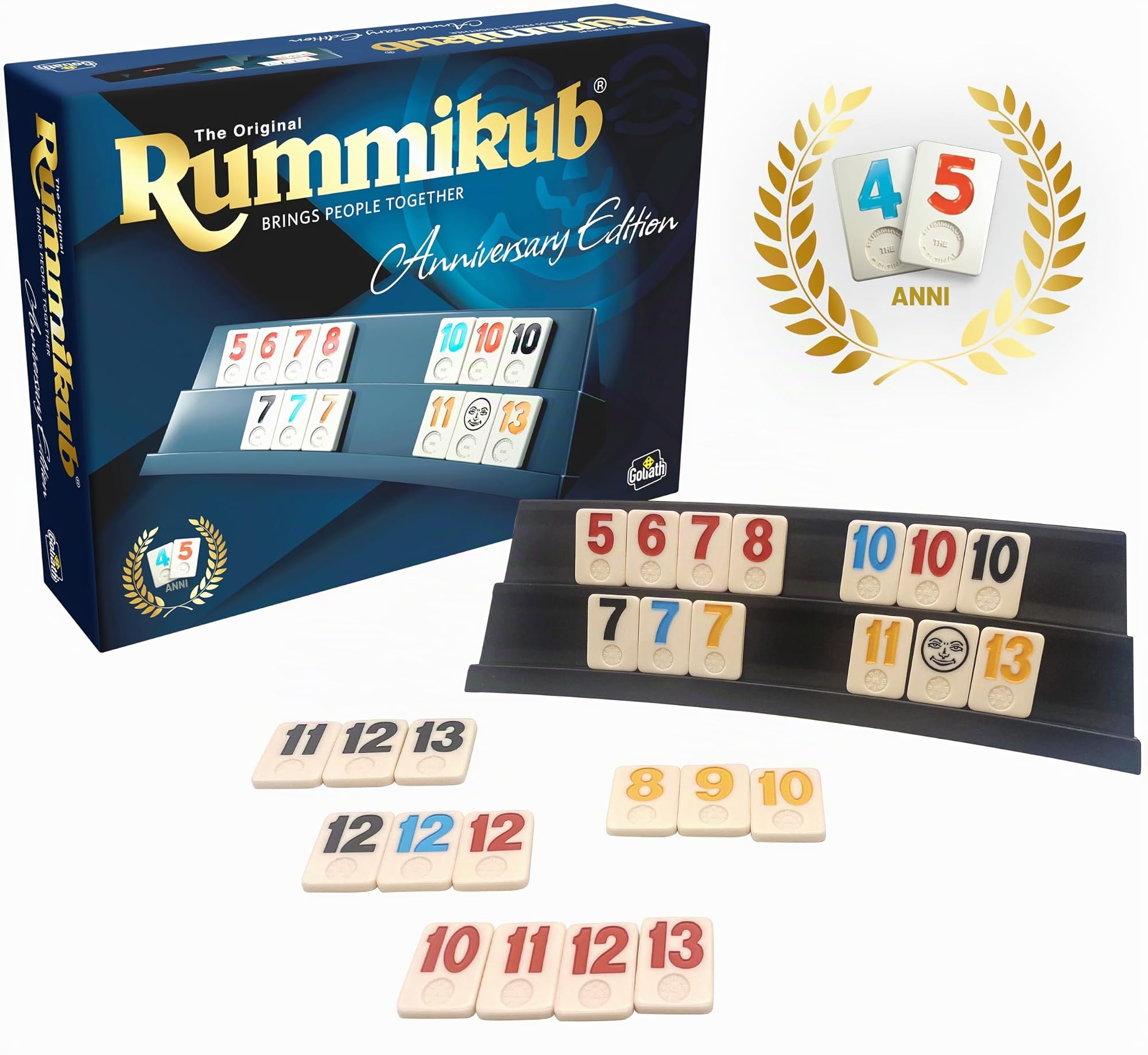 RUMMIKUB Anniversary Edition 45-Yearige Edition - Gioco da tavolo di lusso per bambini e adulti dai 7 anni in su, gioco di società da 2 a 4 giocatori, include 106 pietre - 20/40 Min