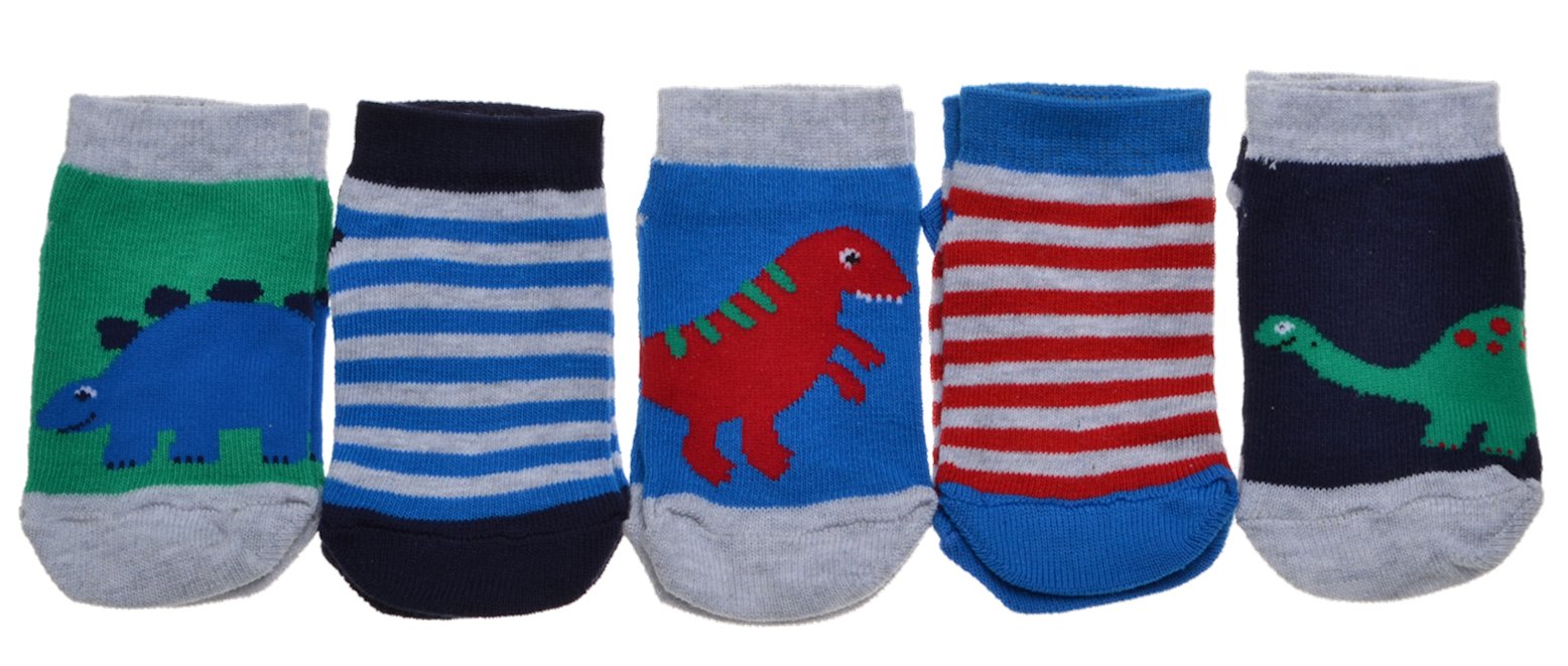 Wb Socks Blue 5 Pairs Of Babies Trainer Socks - Dinosaurs