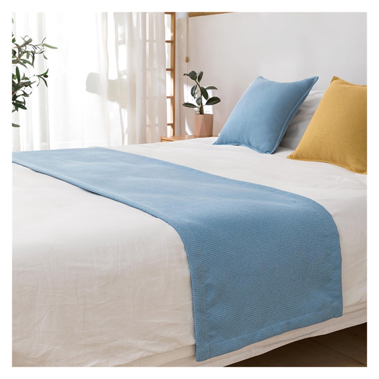 SHENJMAI Bed Runner Bed Runner Throw Home Hotel Decoration Solid Flag Wedding Bedroom Tail Towel Pillowcase(Blue,45x210cm bed runner)
