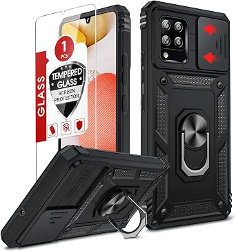 LeYi for Samsung Galaxy A42 5G Phone Case, with Slide Camera Cover | Military-Grade Cell Android Case Cover Accessories with Magnetic Metal Ring Holder Kickstand for A 42 5G, Black