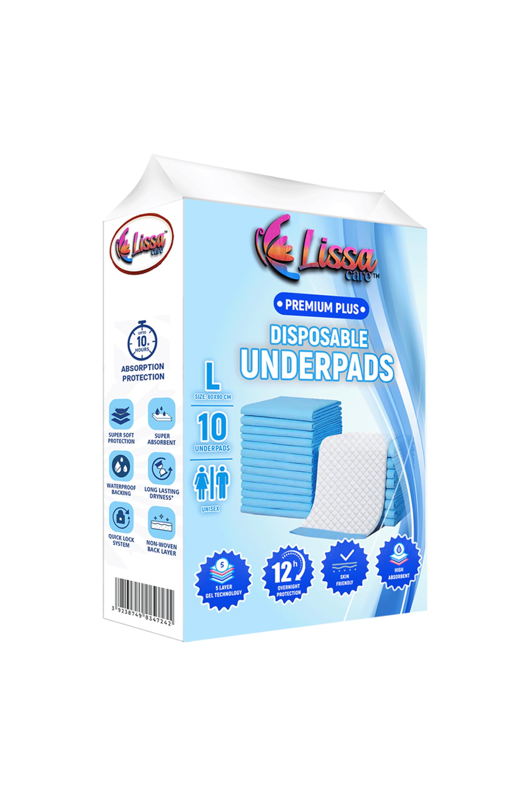 Lissa Care™ Disposable Underpads | Incontinence Sheets | Unisex - 60 X 90CM | Super Absorbent Polymer | Anti Leakage Protection - 10 Pieces Pack (Premium Plus, Pack of 1) (B0D4VVHFGY) Amazon Price History, Amazon Price Tracker
