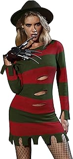 Womens Halloween Red and Green Striped Costume Long Sleeve Knitted Sweater Dress - Buy now