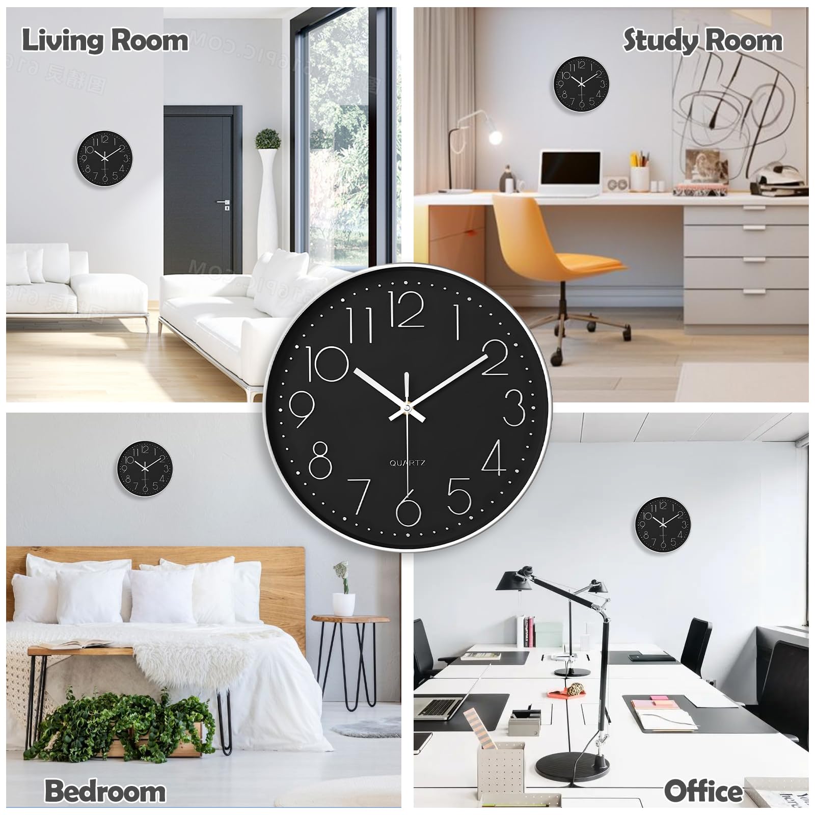 Horloge Murale Silencieuse 20 cm Ronde Décorative à Quartz pour Maison Cuisine Bureau