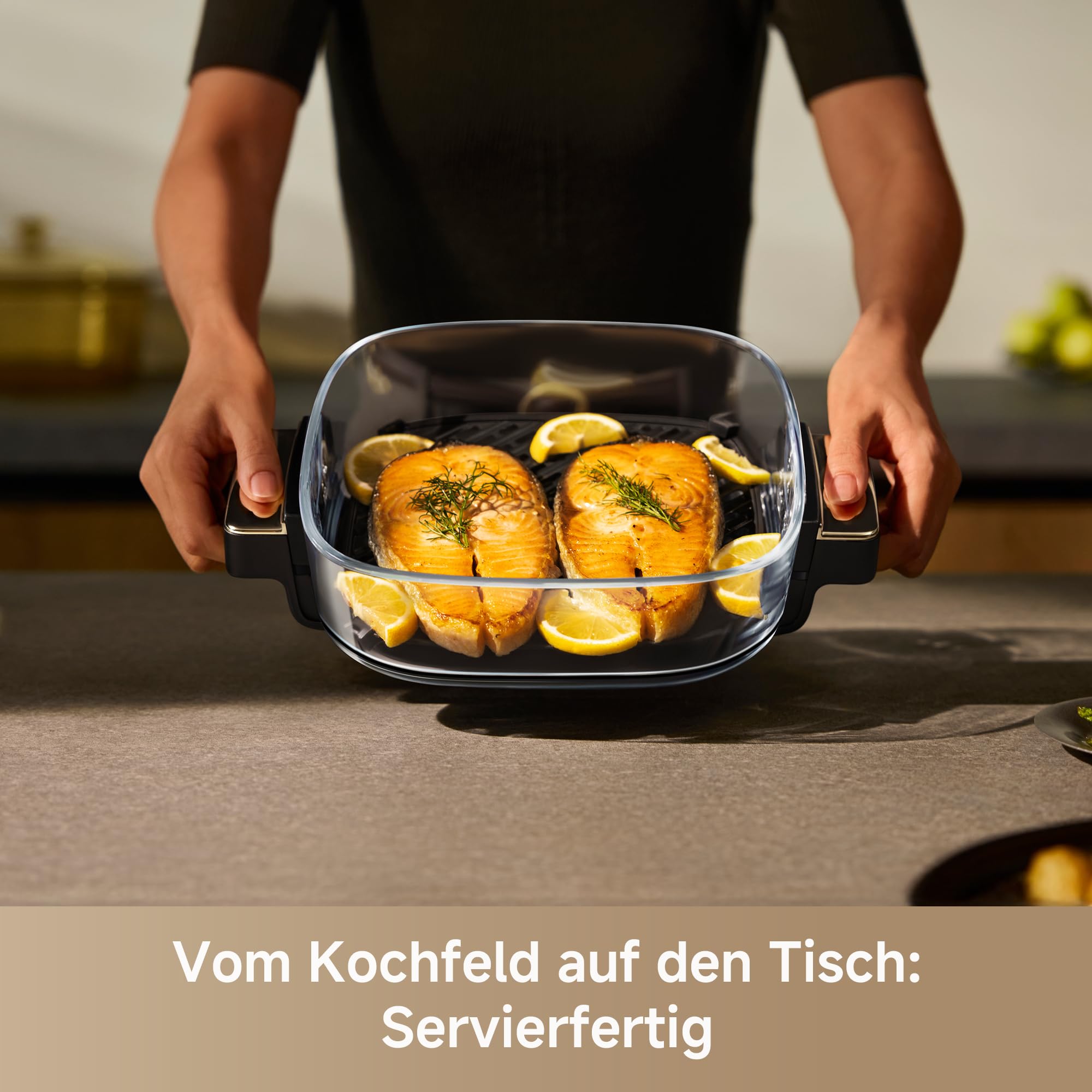 Mova Aeroglass AF20 Pro Heißluftfritteuse: Transparenter Glasinnenraum, Doppeltes Fassungsvermögen (4 l + 2,5 l), Glasschüssel, Bürstenloser Motor, 8 Rezepte, 40–210 °C, Intelligente Voreingestellte