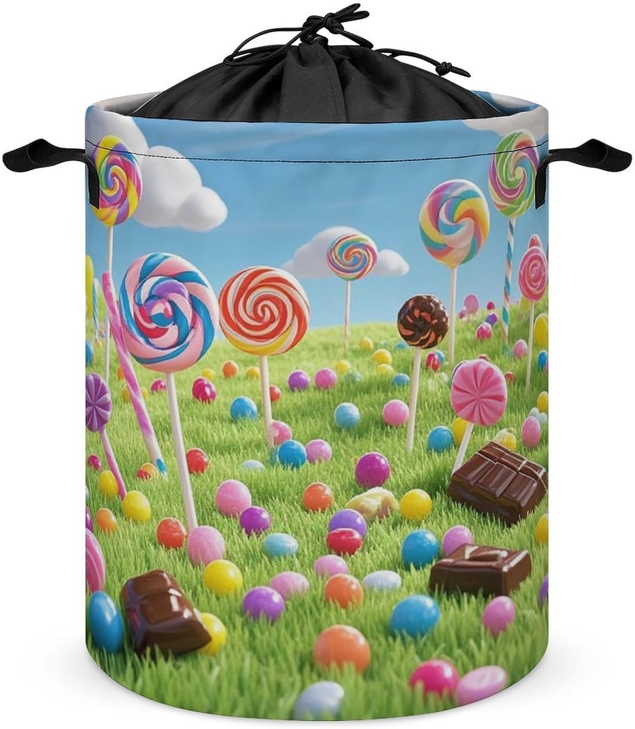 Candy Laundry Bag Large Collapsible Laundry Baskets Freestanding Waterproof Clothes Hamper with Handles & Drawstring for Laundry Room Bedroom Bathroom