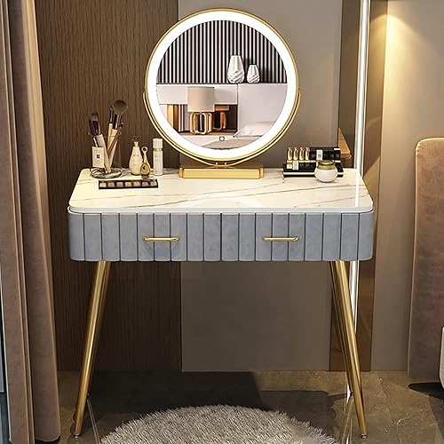 Miniatura 1 de ARHAMS Mesa de tocador de maquillaje con espejo iluminado, 3 modos de iluminación de color, brillo ajustable, escritorio de maquillaje, dormitorio,