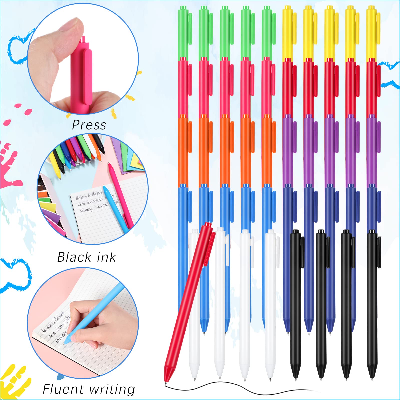 Sabary Mini-Notizbuch und Stift, liniert, kleiner Taschen-Notizblock, einziehbarer Kugelschreiber, Tagebuch, Notizblock, 24 Blatt/48 Seiten, 8,9 x 14,9 cm, für Studenten, Lehrer, Geschenk (bunt)