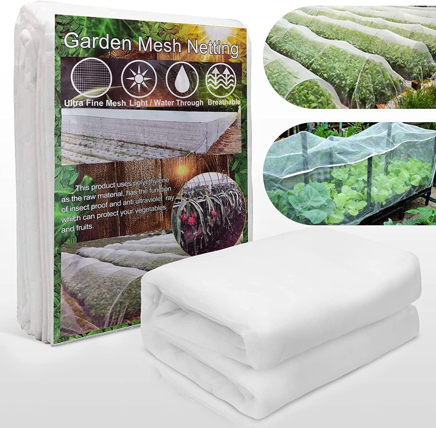 Garden Netting, Ultrafine Insect Prevention Net Shields Pests, Protects Trees and Vegetables from Bird and Insect Invasion (6.5 * 100FT)
