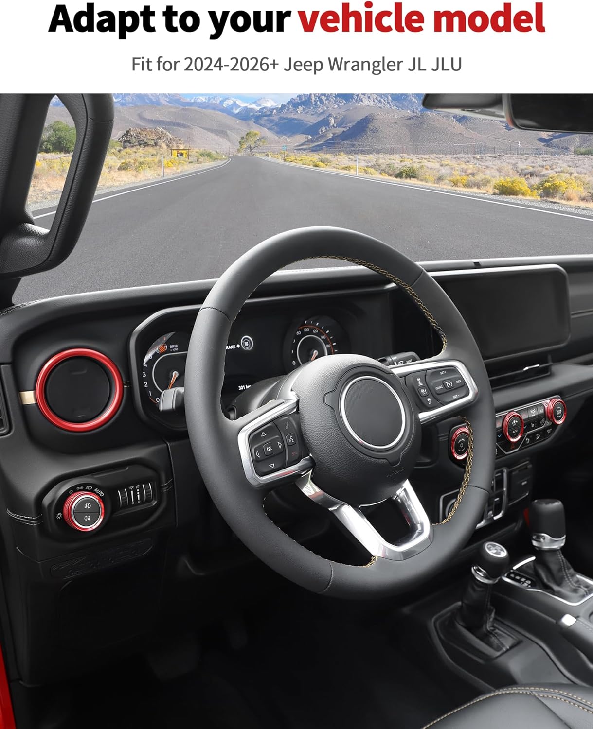 JWWY Dashboard Air Vent Trim Ring Set Fit for 2024-2026+ Jeep Wrangler JL JLU, AC Vent Bezel & Headlight Switch Knob Cover Kit, Interior Accessories, Aluminum Alloy 6PCS Red