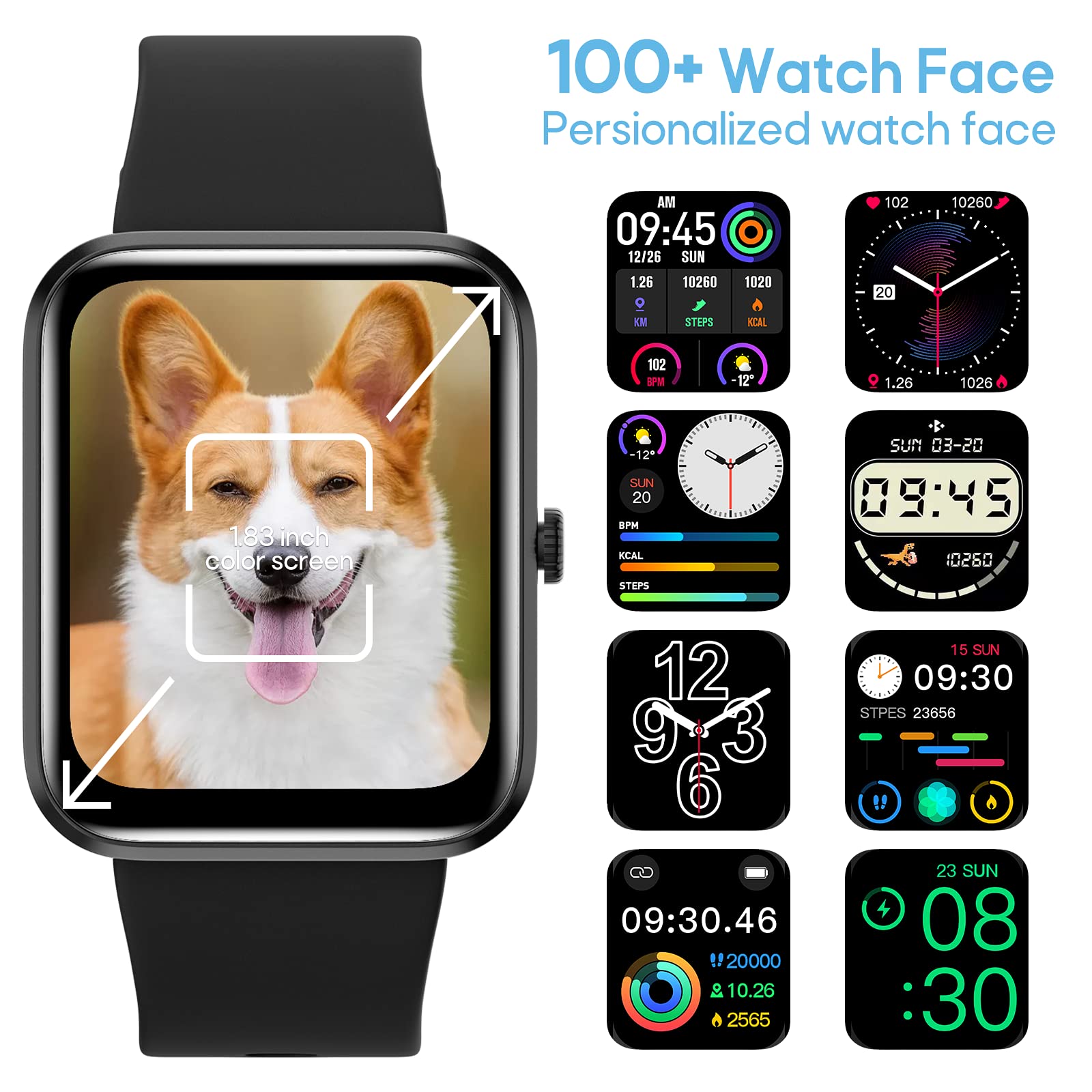 Nemheng Montre Connectée Homme Femme avec Appel,1.83 "Tracker d'Activité avec Podomètre Montre avec Assistant Vocal, Cadran Personnalisé，SpO2，Sleep Monitor Smartwatch pour Android iOS Noir