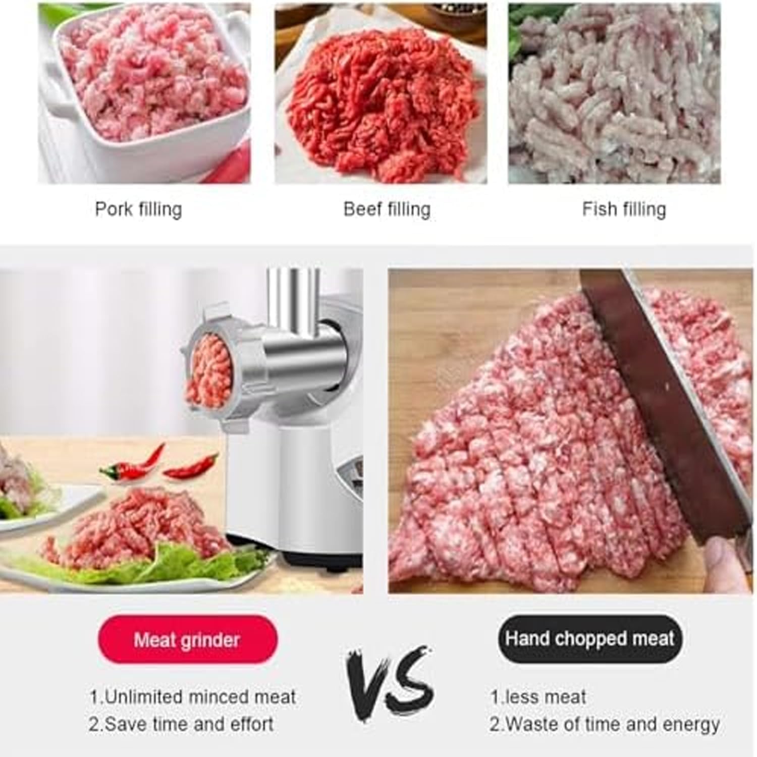 Picadora eléctrica de carne de 3000 W, picadora resistente con hoja de acero inoxidable y piezas extraíbles para carne, pescado, verduras y ajo, versátil aparato de cocina