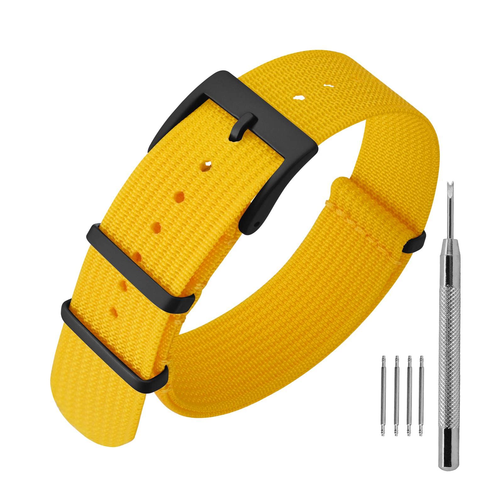 ANNEFITNylon Watch Strap 16mm 18mm 20mm 22mm, One-Piece Waterproof Military Watch Band with Heavy Buckle