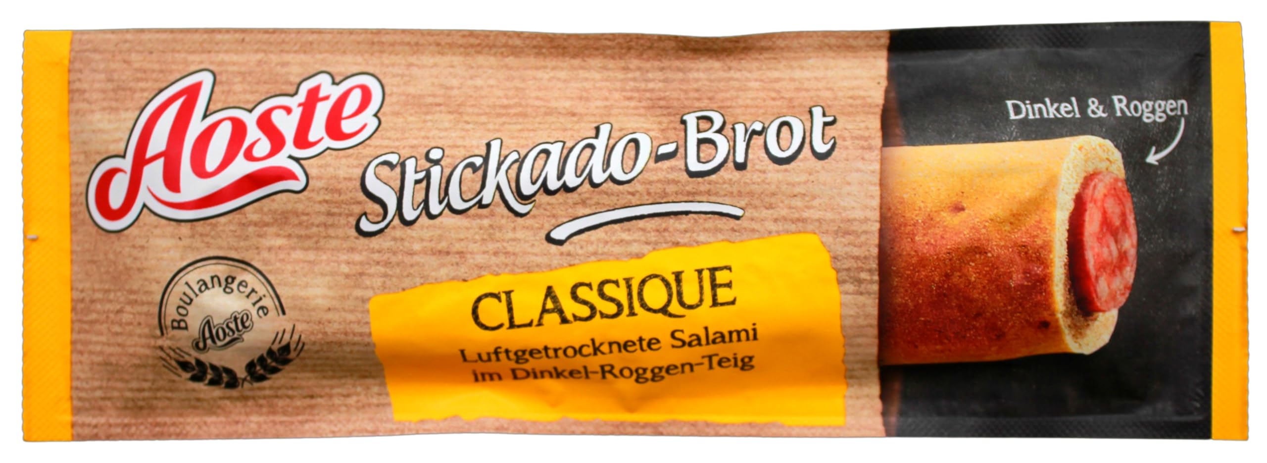Aoste Stickado-Brot Classique Luftgetrocknete Salami im Dinkel-Roggen-Teig, 12er Pack (12 x 45g)