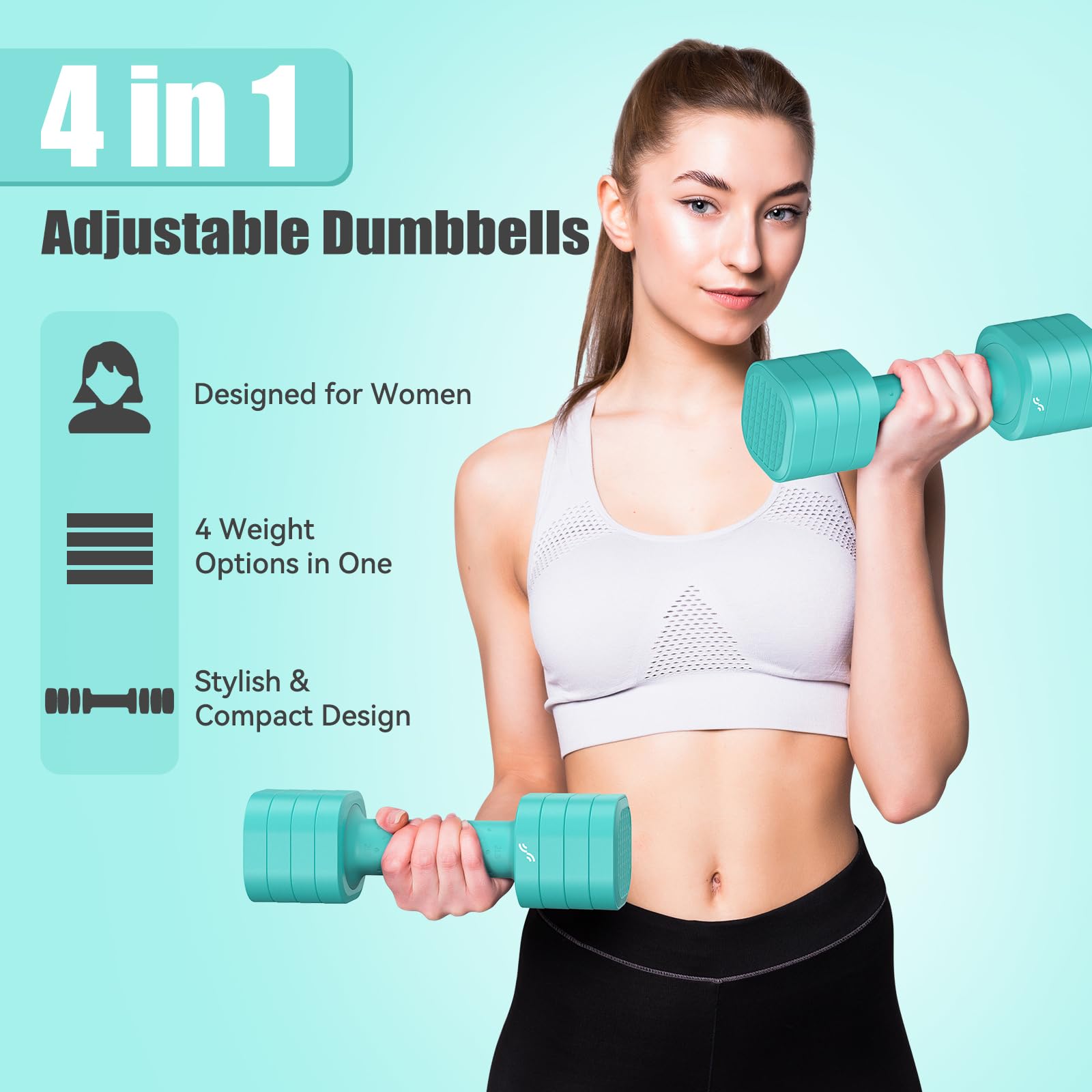 Sportneer Knob damskie szybkie zwalnianie hantle kwadratowe 2,3 kg*2 niebieskie ADB-05
