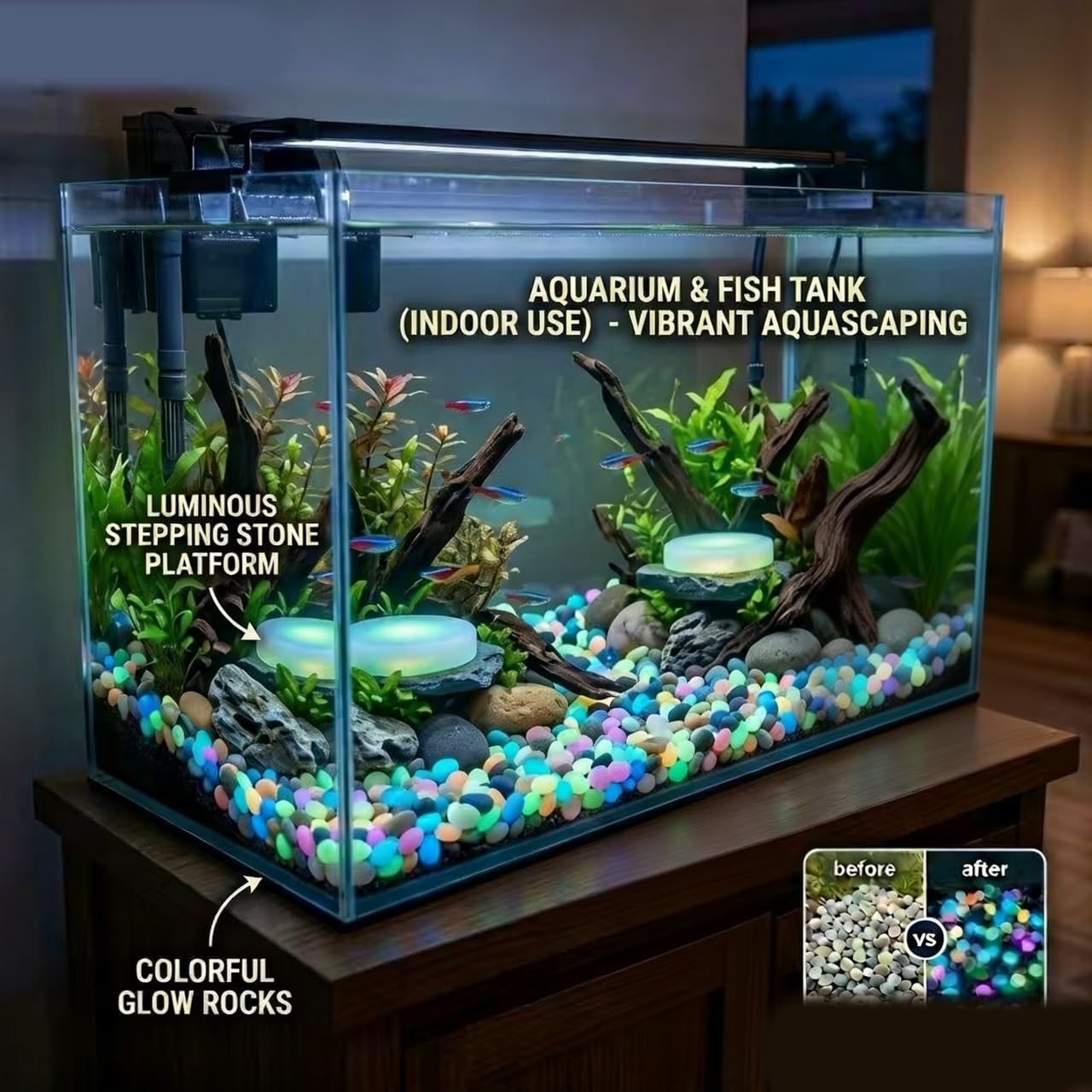 Colorful Glow-in-the-Dark Garden Stones, 2026 New Glowing Pebbles for Garden Outdoor,Beautiful Luminous Stepping Stones Glow Rocks Walkway Patio Yard Landscaping(Multicolor,800pcs)