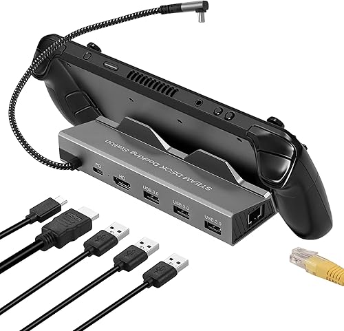 Estación de acoplamiento para Steam Deck, Base de cubierta de vapor 6 en 1 con HDMI 4K a 60Hz, Gigabit Ethernet 1000Mbps, 3 USB-A y puerto de carga
