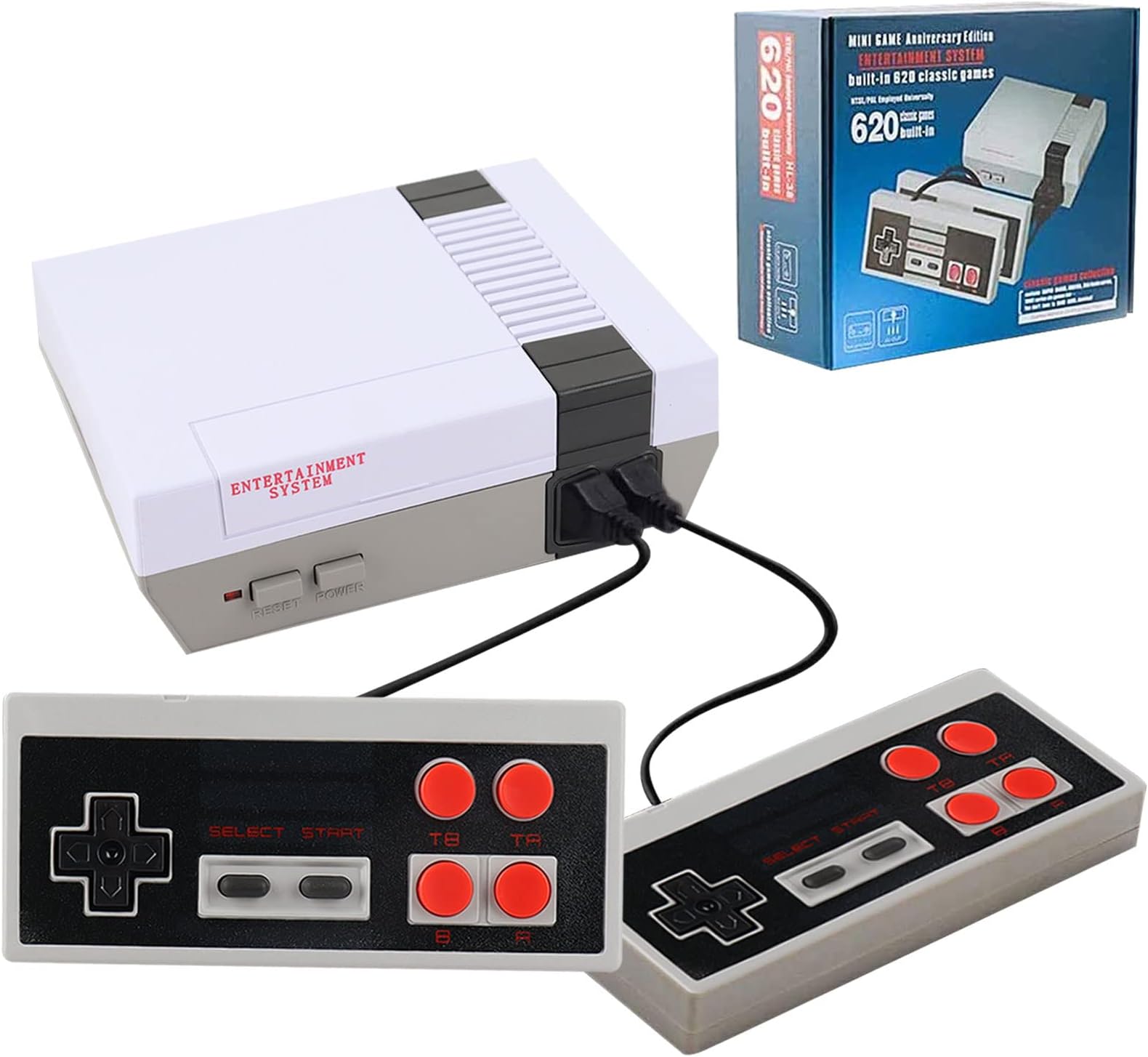 Mini Retro Game Console Contains 620 Classic Video Games, Plug and Play TV Games with 2X 4 Classic Edition Controllers for Kids and Adults-AV Output