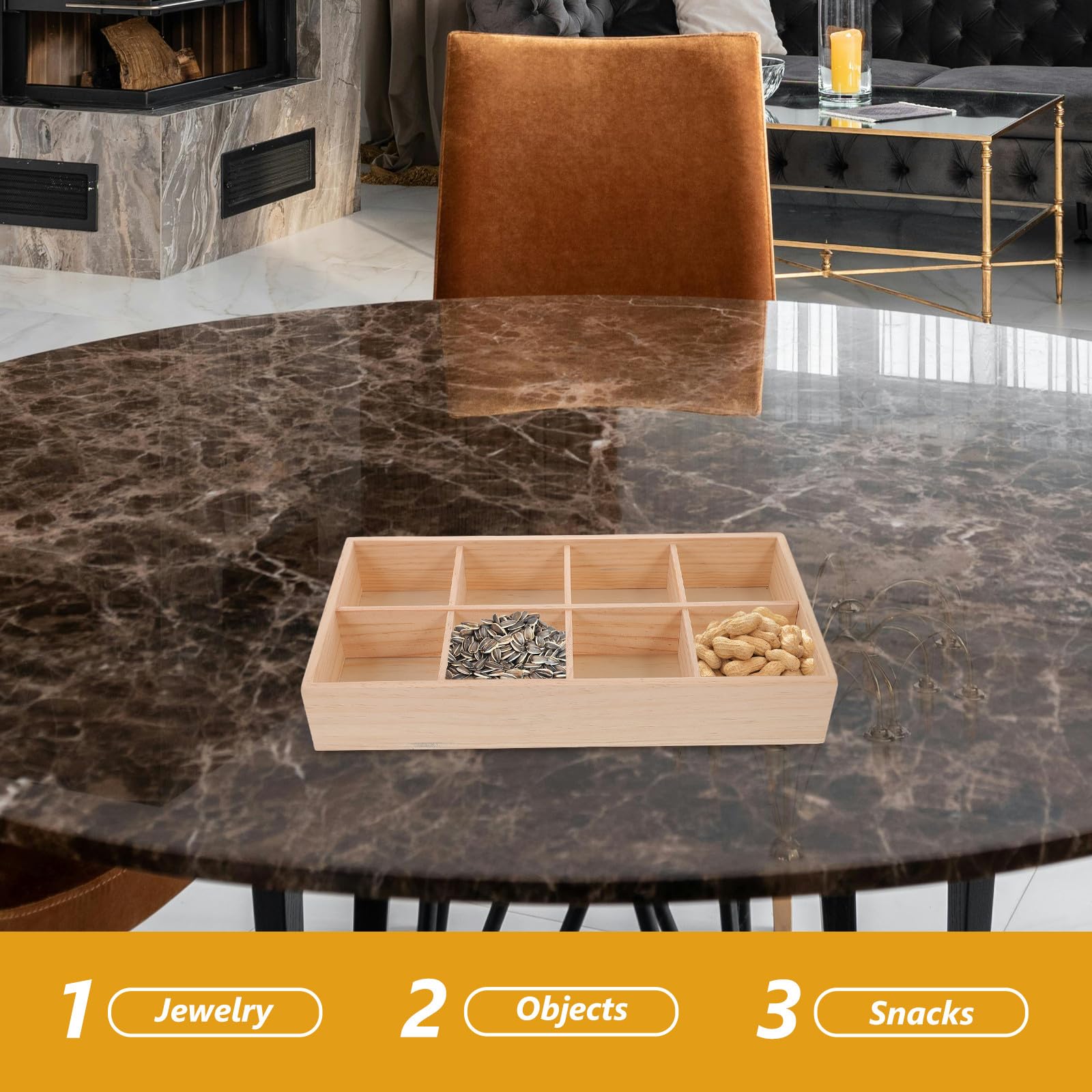 Abaodam Scatola di Immagazzinaggio in Legno Design a Scomparti Multifunzionale per Snack e Bustine Tè, Contenitore Beige per Casa e Tavolo da Camera