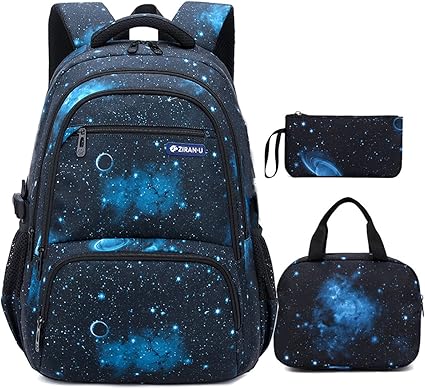 MITOWERMI Boys Backpacks for Primary Junior School Kids Backpack with Lunch Box Galaxy Space Bookbags for Boys Girls