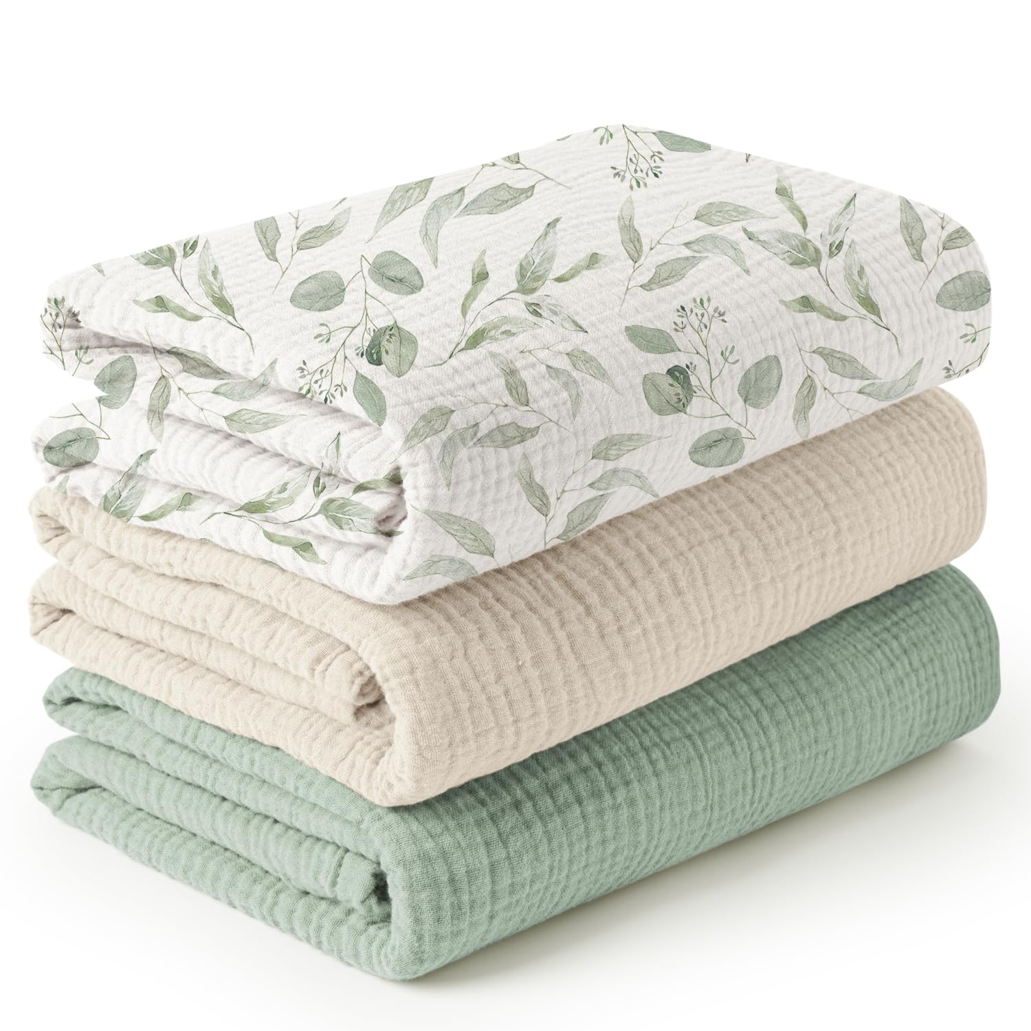 Konssy 3 Pack Muslin Swaddle Blankets for Unisex Newborn Receiving Blanket Large 47 x 47 inches Soft Breathable