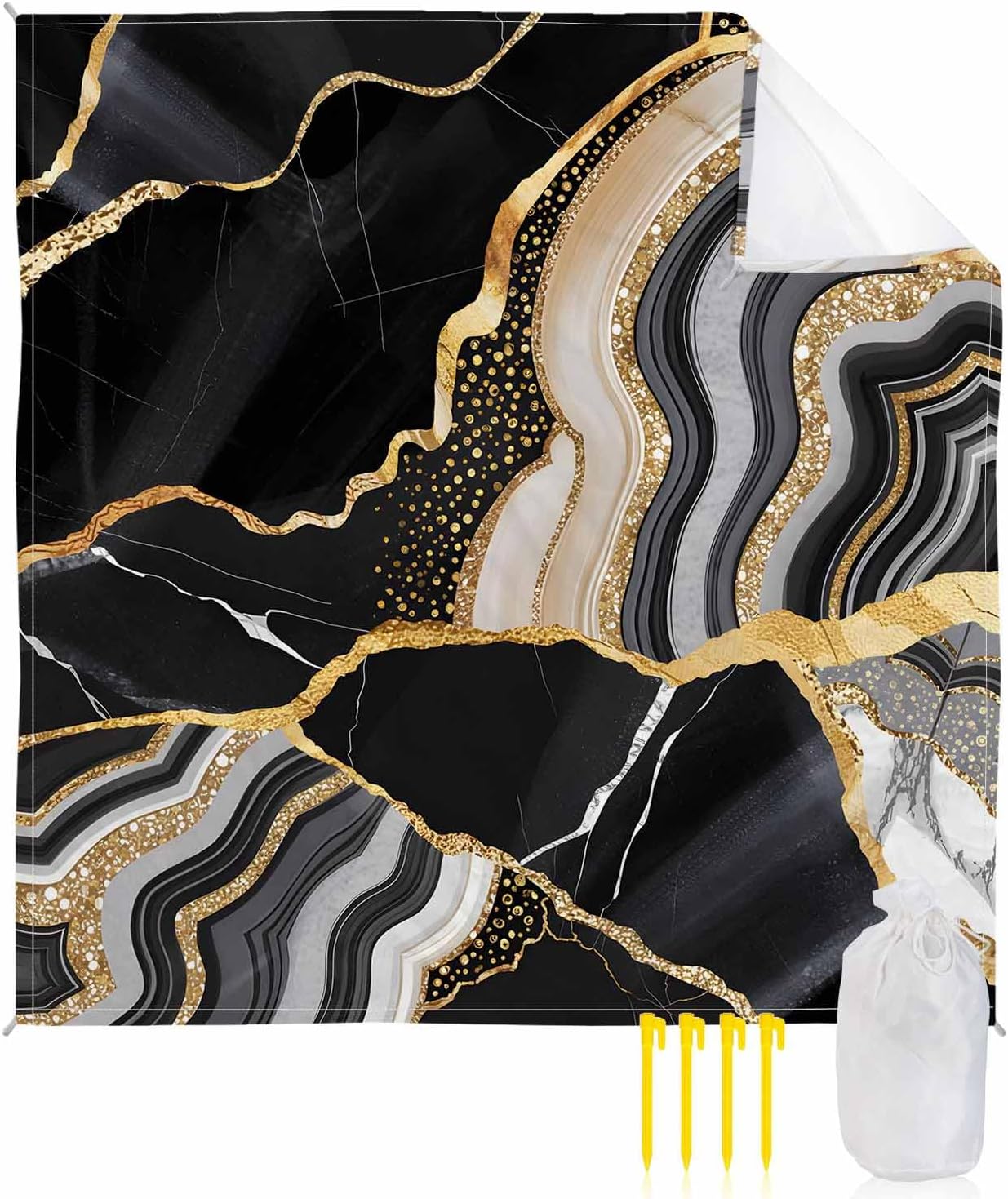 Independence Day American Star Boho Eucalyptus Lead Beach Blanket Waterproof Outdoor Picnic Mat 95"x80" Buffalo Tartan Plaid Lightweight Large Beaach Blankets with 4 Stake & 4 Corner Pockets