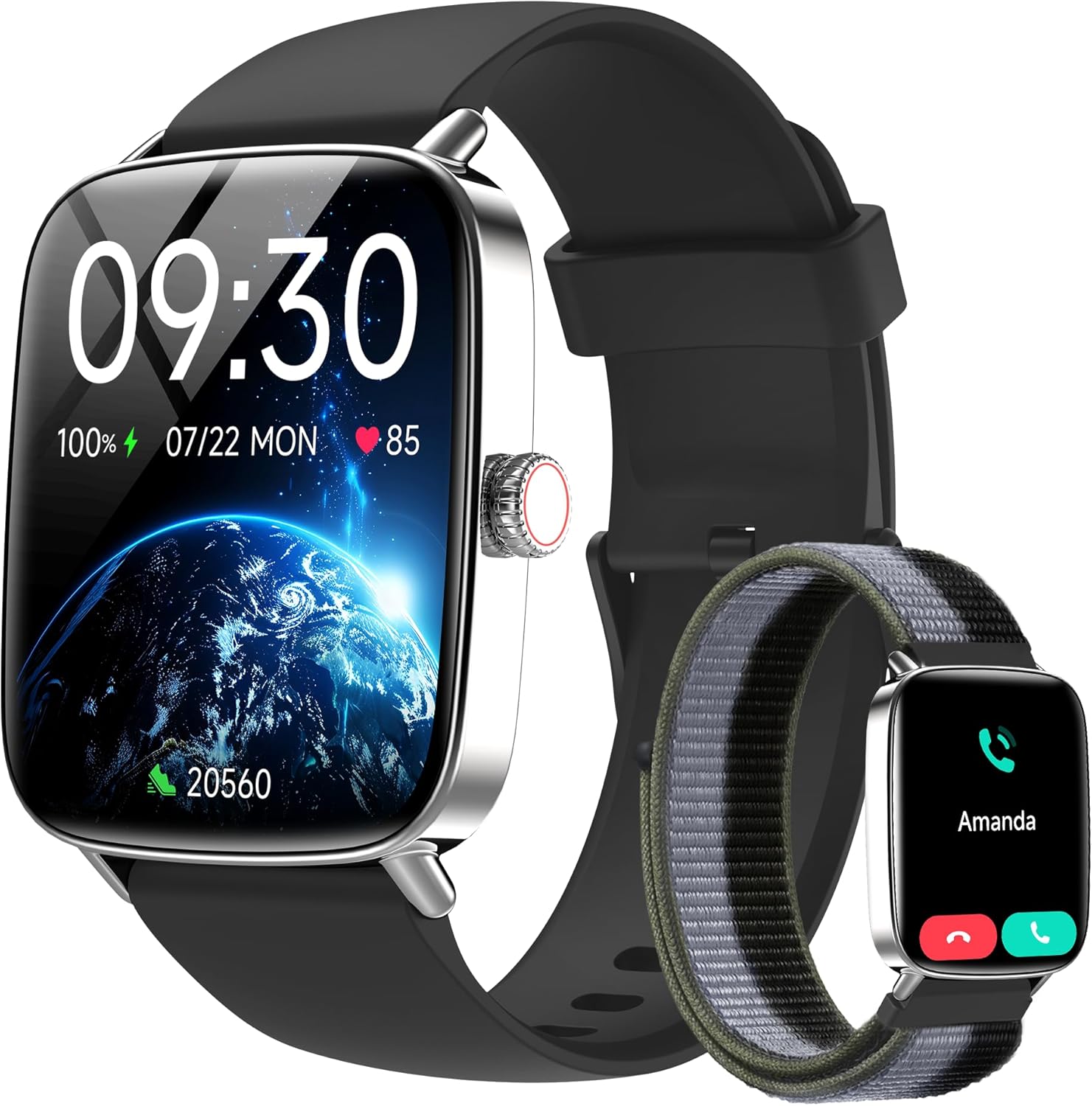 Smartwatch Men Women 1.85 Inch Smart Watch with Phone Function, Fitness Watch with Heart Rate Monitor, Sleep Monitor, SpO2, 110+ Sports Modes, Pedometer Watch, IP68 Waterproof Sports Watch for Samsung/iPhone/Android – Yoever product photo