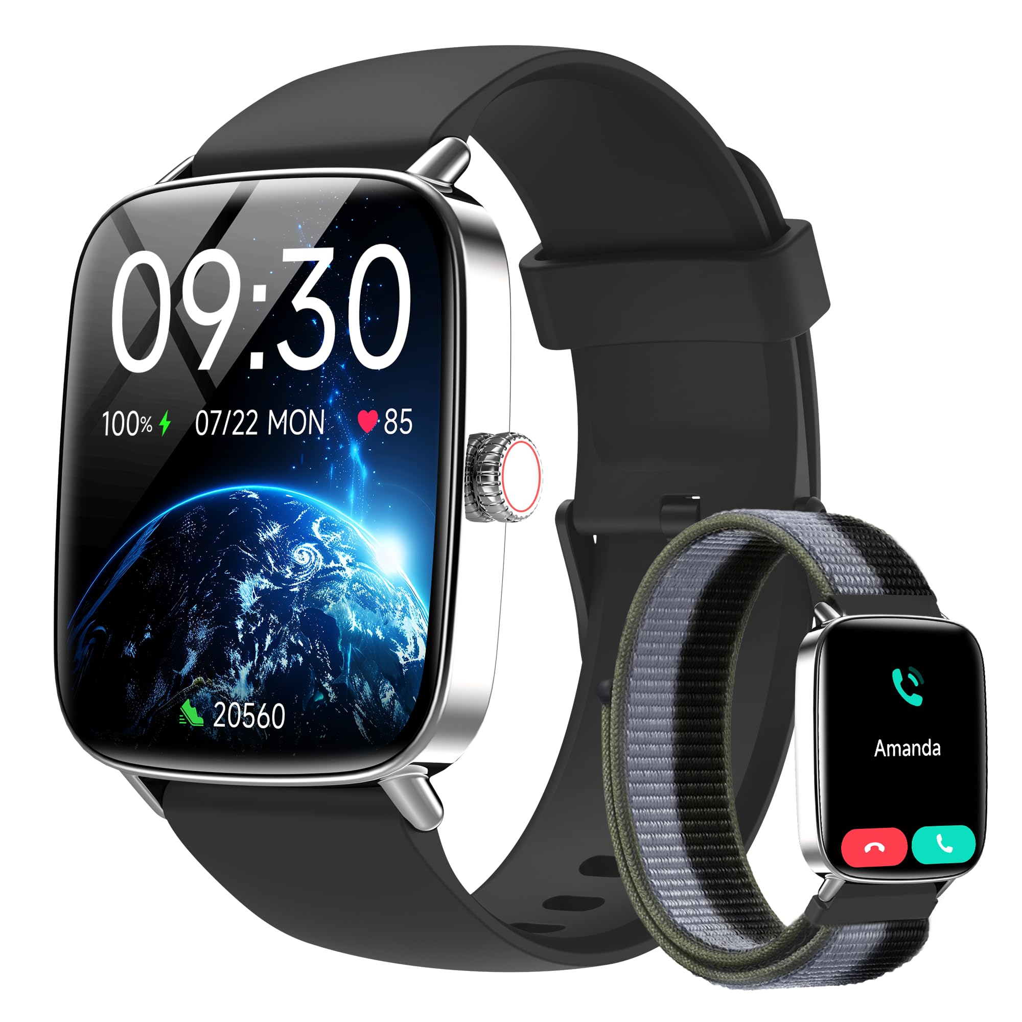 Smartwatch Herren Damen, 1.85" Smart Watch mit Telefonfunktion, Fitnessuhr mit Pulsuhr Schlafmonitor SpO2, 110 Sportmodi Fitness Tracker,IP68 Wasserdicht Schrittzähler Sportuhr für Samsung/iOS/Android