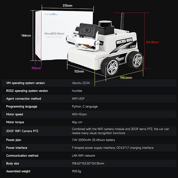 Yahboom MicroROS Robot Car ROS2 AI SLAM Mapping Navigation AI Visual Recognition with ESP32 AI Module (AI Vision Edition) VM Software Not Support MAC