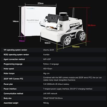 Yahboom MicroROS Robot Car ROS2 AI SLAM Mapping Navigation AI Visual Recognition with ESP32 AI Module (AI Vision Edition) VM Software Not Support MAC