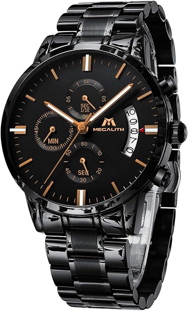 MEGALITH Mens Watches Chronograph Stainless Steel Waterproof Watches for Men Large Face Dress Mens Wrist Watches Analogue Luminous Date, Gift for Men