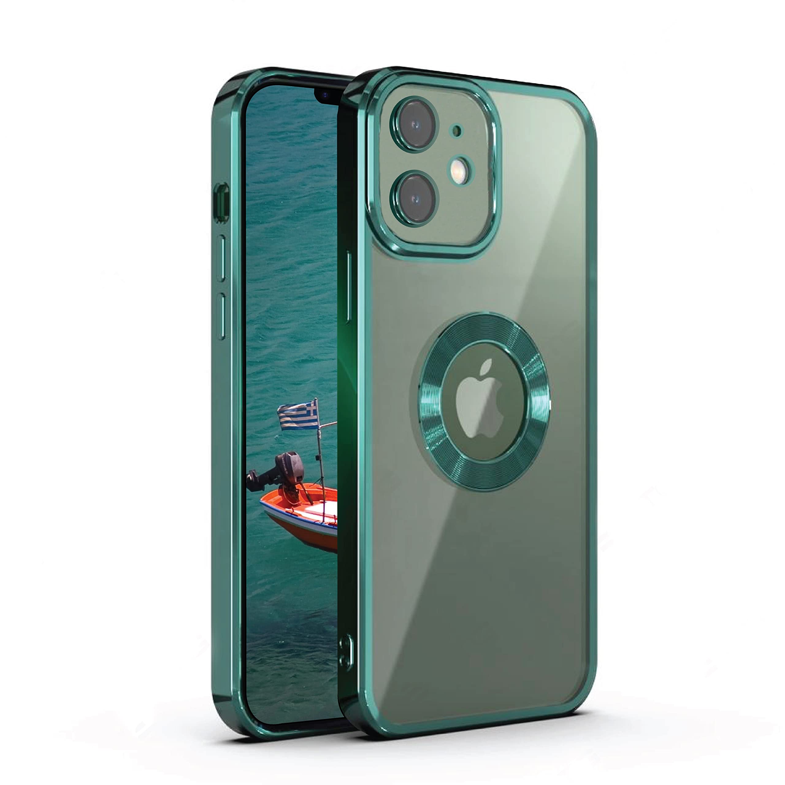 GetTechGo® Electroplated Logo View Back Case Cover Compatible for iPhone 11 | Slim Shockproof | Super Soft TPU | Raised Edges | Anti-Shock | Anti-Yellow (Green)
