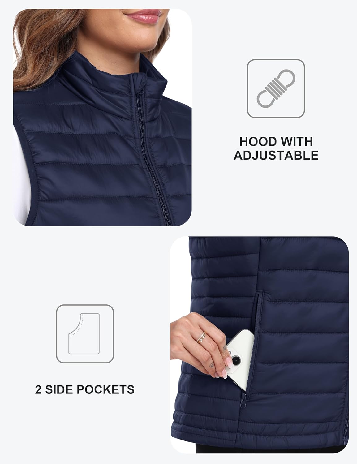 MoFiz Women's Puffer Vest Lightweight Hooded Warm Fleece Lined Hybrid Softshell Hiking Winter Sleeveless Zip Vest - Image 5