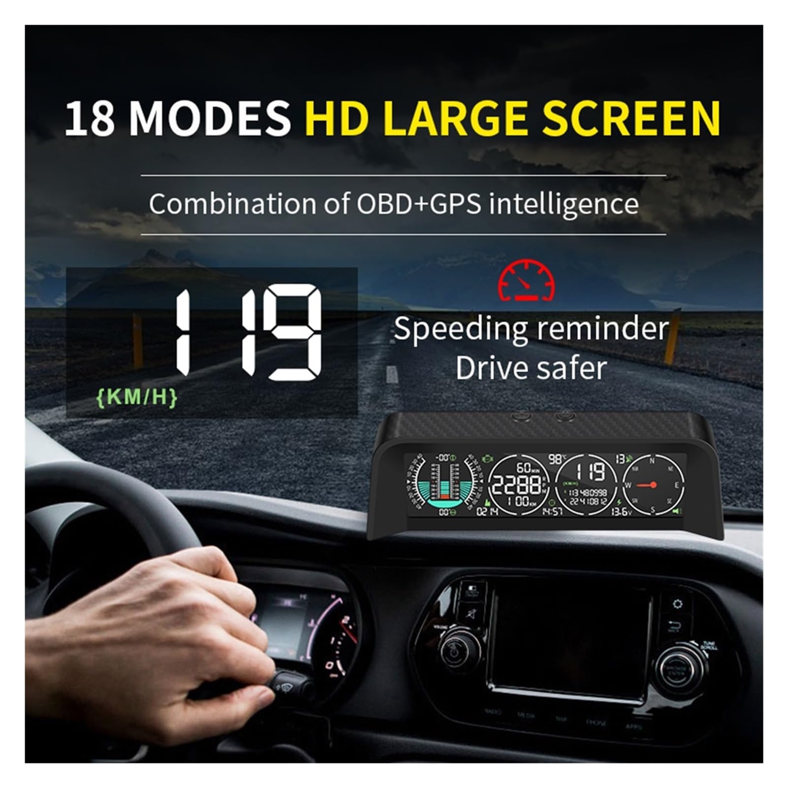 Wyświetlacz Samochodowy Head Up Inteligentny GPS OBD HUD Off-road Inteligentny Miernik Wysokości Poziom Prędkościomierz Obrotomierz Czas Napięcie Kompas Przyrząd Wielofunkcyjny