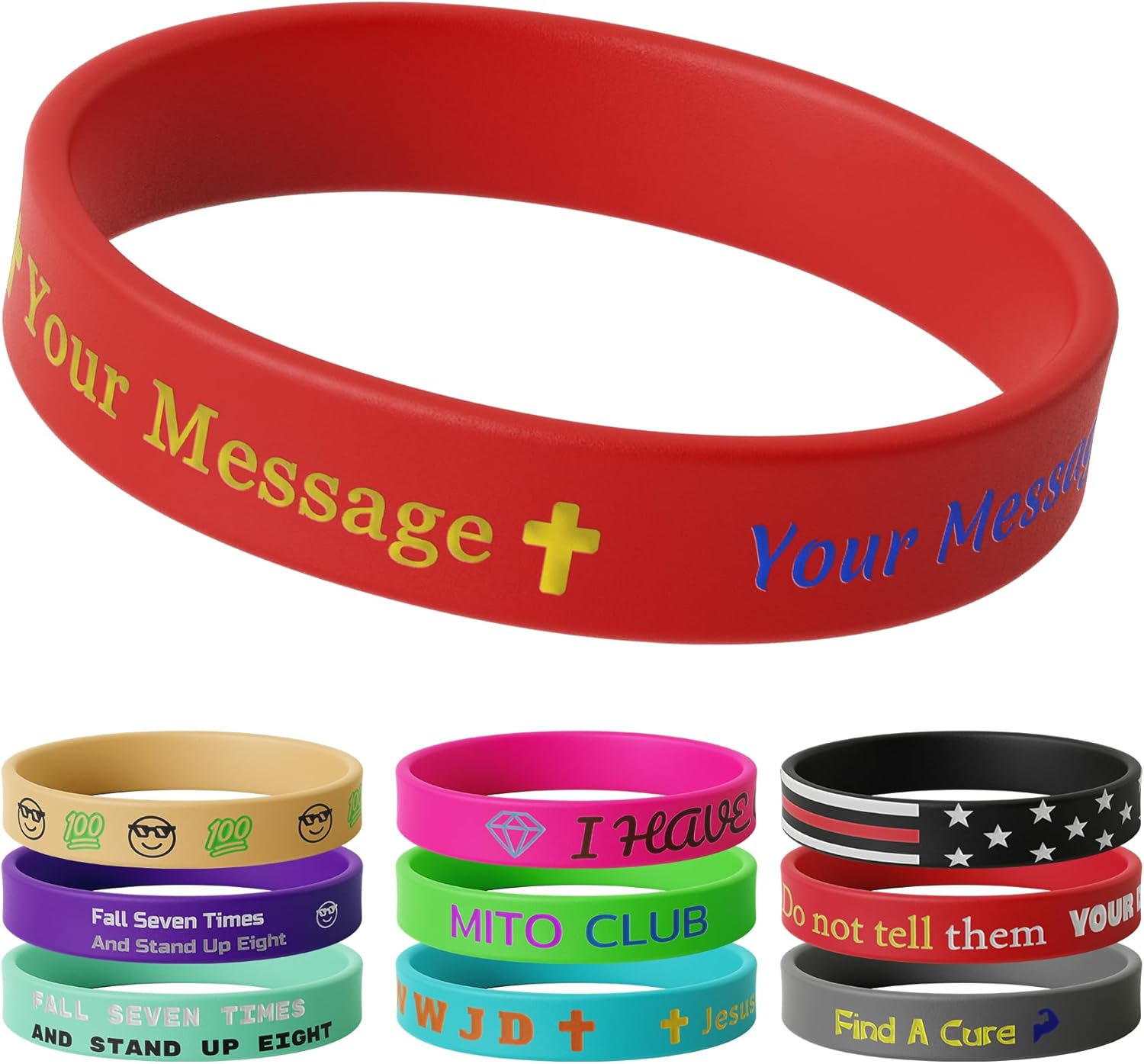 Custom Rubber Bracelets with Logo/Text/Clipart 1/2 Inch Rubber Bracelets Customized for Men Event Wristband for Awareness Fundraising Memorial Support