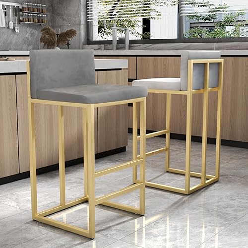 Miniatura 4 de Taburetes de bar tapizados modernos de altura para mostrador de cocina, sillas de isla de terciopelo de 25.6 pulgadas, taburete de bar moderno con