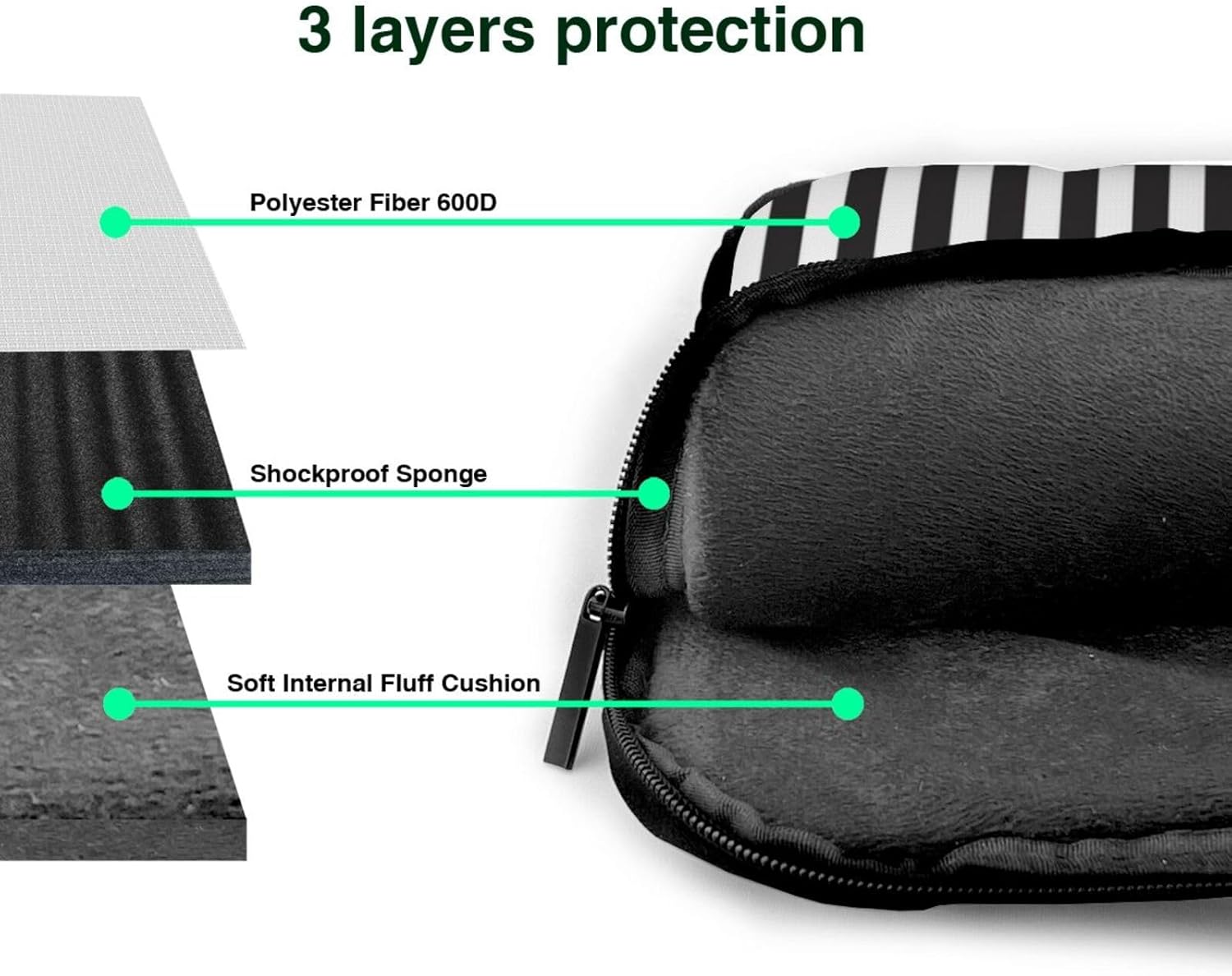 Laptop Bag Black & White Stripe Print Durable Tote Shoulder Computer Bag with Shockproof Design, Messenger Briefcase