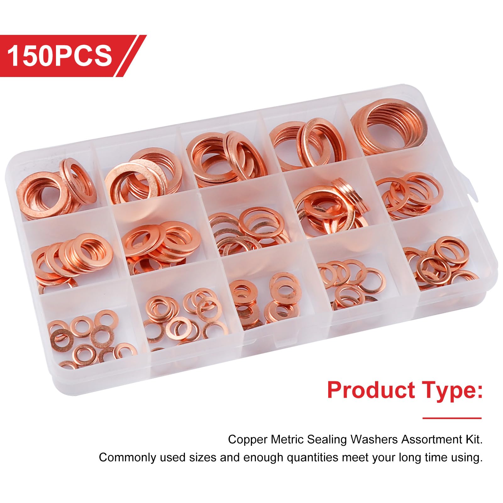 Copper Washers Assortment Kit - 150 Pcs -2 Copper Washers Assortment Kit - 150 Pcs -2