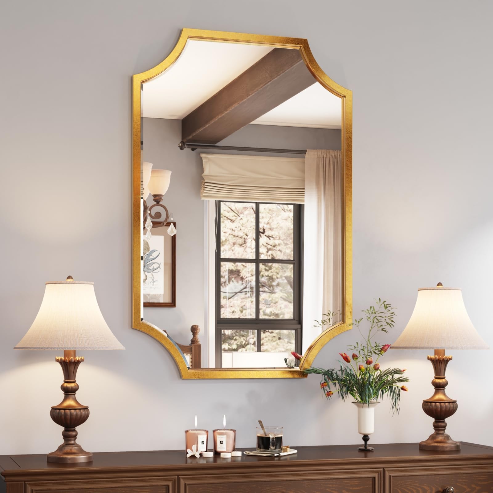 Amazon.com: Wall Mirror in Vintage Golden - Decorative Metal Frame ...