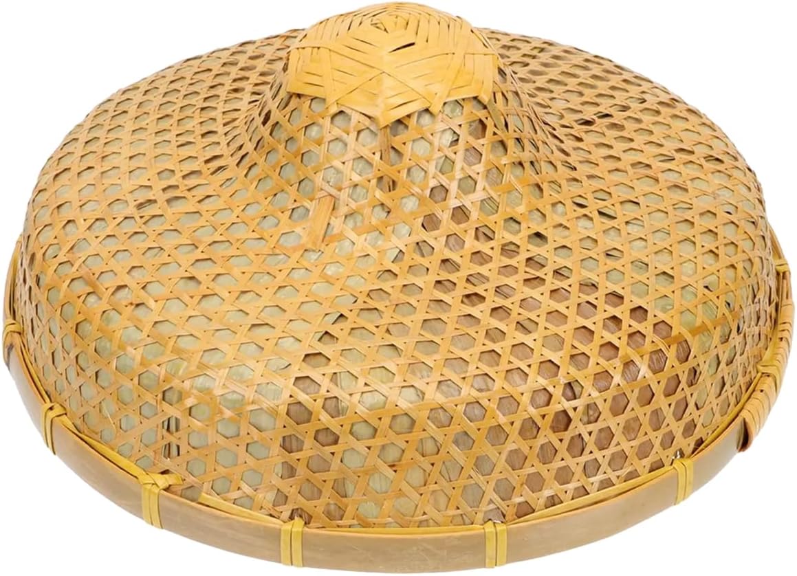1Pc Handmade Bamboo Hat Fisherman Style Woven Rain Proof Lightweight Comfortable Retro Decorative Party Dance Accessory