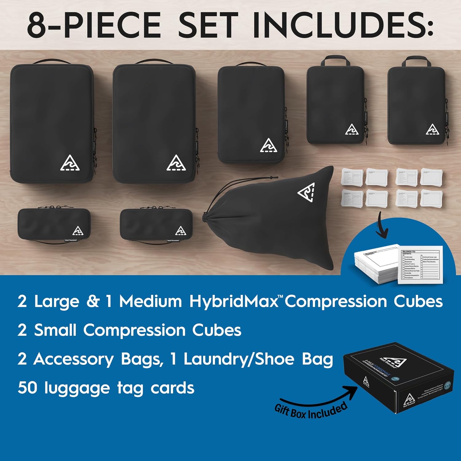 Well Traveled 8 pcs Compression Packing Bags Cubes Set with HybridMax Double-Capacity Design - Packing Cubes for Travel Compression to Maximize Limited Luggage Space, Black - Image 2