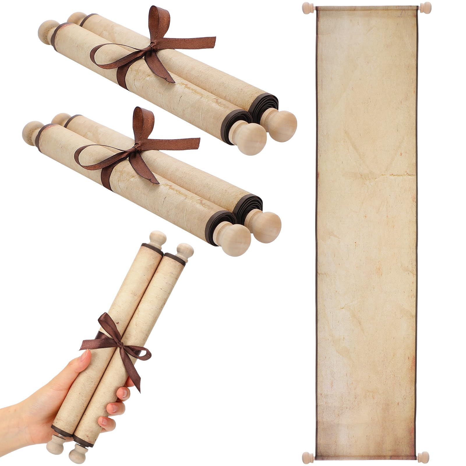 1 Pack Blank Paper Scrolls 9 x 36 Inches Blank Scroll Paper with Wood Rods for Writing, Drawing, Calligraphy, Wedding Vows, Invitation, Renaissance Festivals