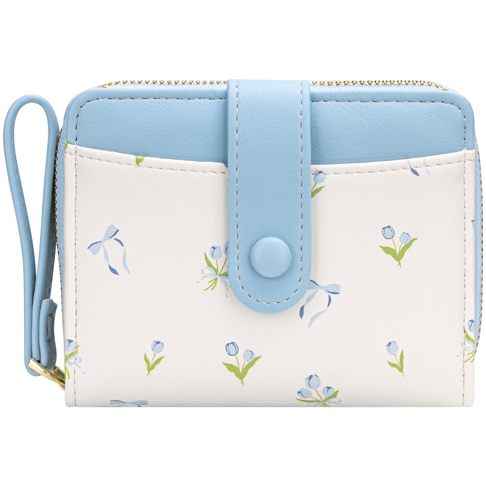 BIAOTIE Wallet for Women Cute Floral Flower Wallet RFID Credit Card Holder Purse Small Bifold Zipper Coin Pocket Purse with ID Windows (T- Blue)
